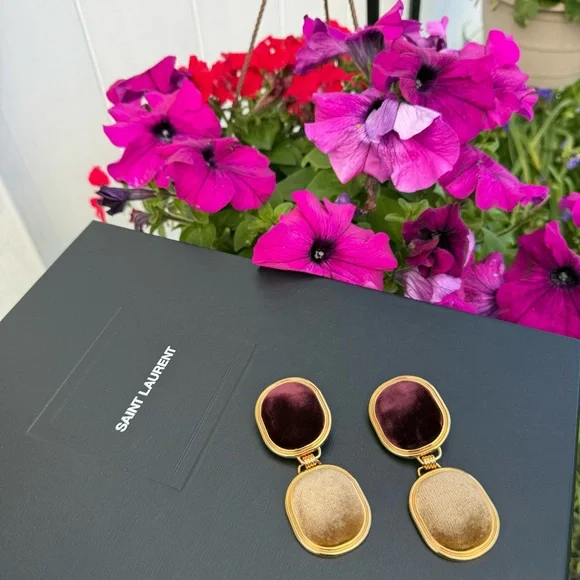 Saint Laurent Gold and Deep Red Earrings - Picture 1 of 6